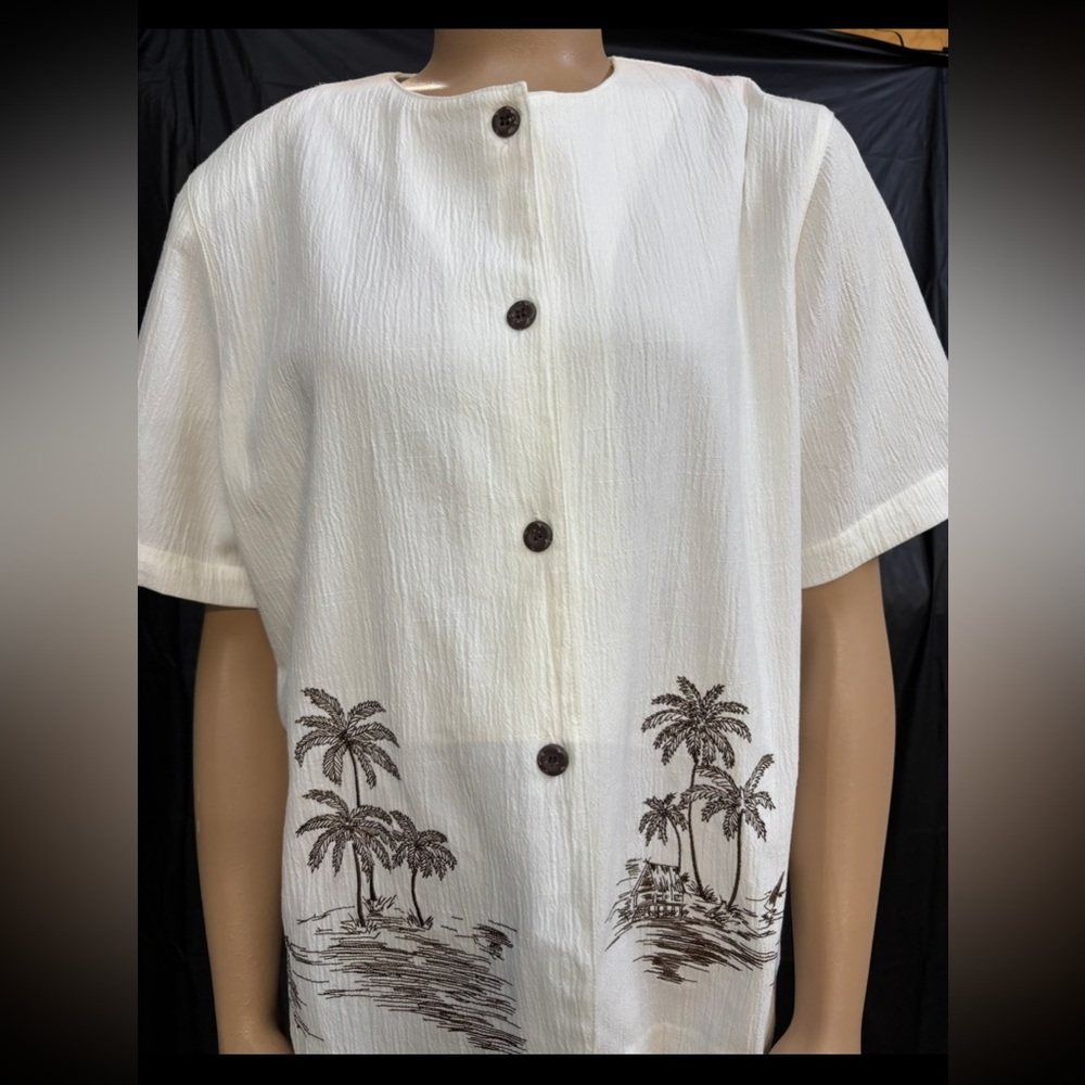 Alfred Dunner White and Brown Casual Button Down Shirt